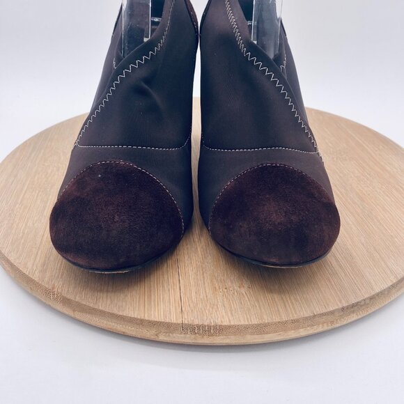 Taryn Rose Heels 8 Brown Mesh Suede Slip On Booties - Picture 2 of 11